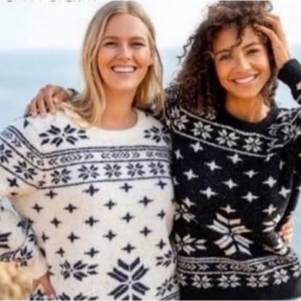 Barefoot Dreams CozyChic Seaside Fair Isle Snowflake Cream Navy Sweater Size 2X